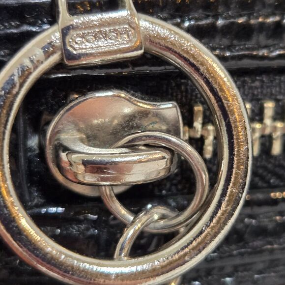 Coach Poppy Black Leather Crossbody Shoulder Bag Purse Small Leopard Lining EUC - Picture 3 of 8